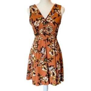 Haute Monde Orange Floral Knit Double V Dress